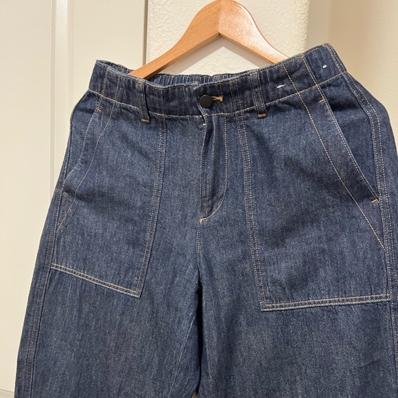 •NEW•UNIQLO 100% Cotton Elastic Waist Barrel Jeans - Picture 5 of 9